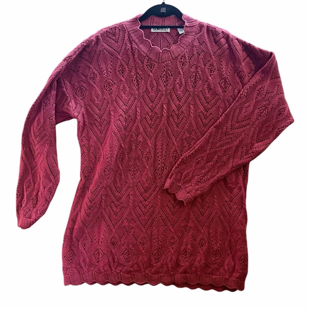 Vintage sunbelt 100% cotton open weave long tunic knit sweater one size maroon